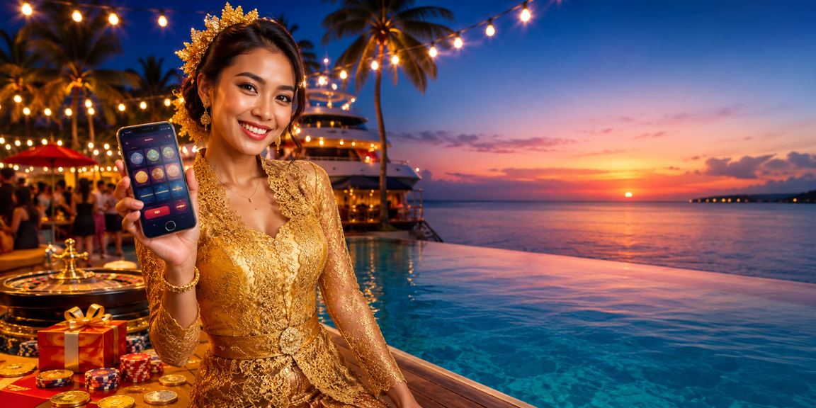 Tampilan antarmuka aplikasi casino sp777 yang diakses di tepi pantai melalui smartphone