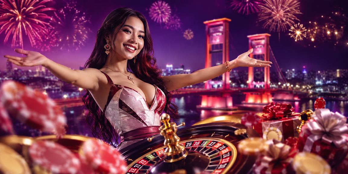 Meja roulette neon yang menggambarkan suasana live casino online